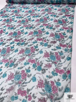 Floral Printed Crinkled Silk Chiffon - Sky Blue / Aqua Blue / Orchid Pink 17 Floral Printed Crinkled Silk Chiffon - Sky Blue / Aqua Blue / Orchid Pink -Fabrics And Fabrics Store 15604 7