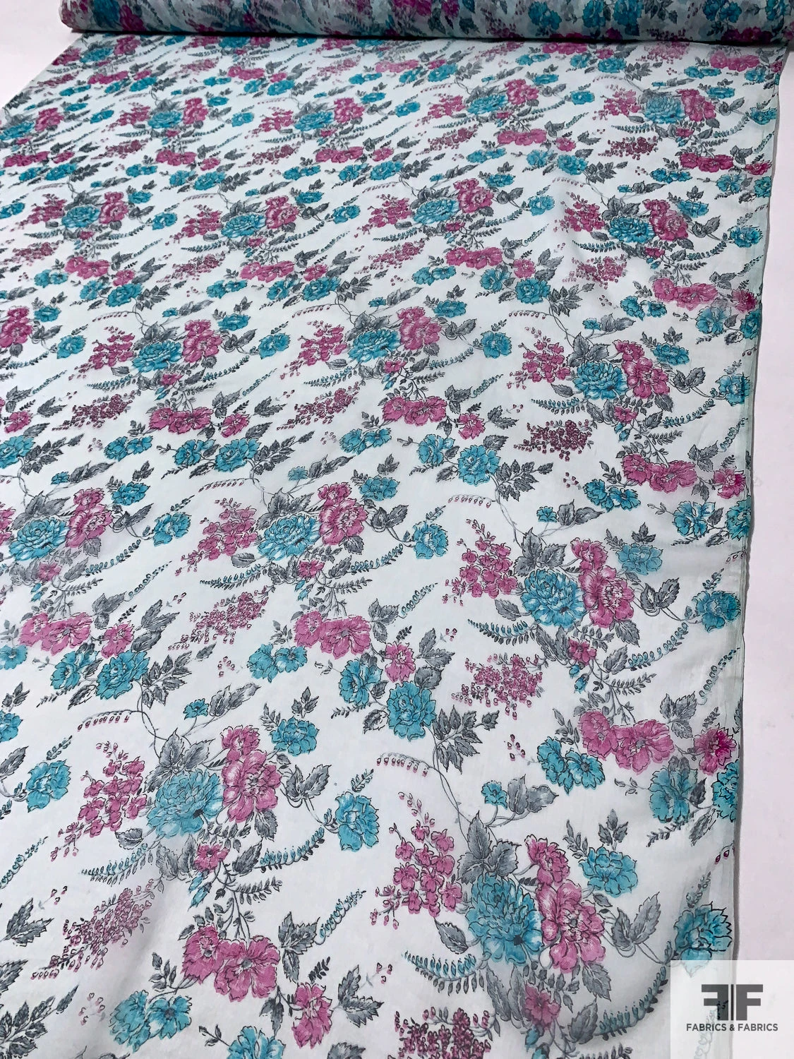 Floral Printed Crinkled Silk Chiffon - Sky Blue / Aqua Blue / Orchid Pink 10 Floral Printed Crinkled Silk Chiffon - Sky Blue / Aqua Blue / Orchid Pink - Image 8