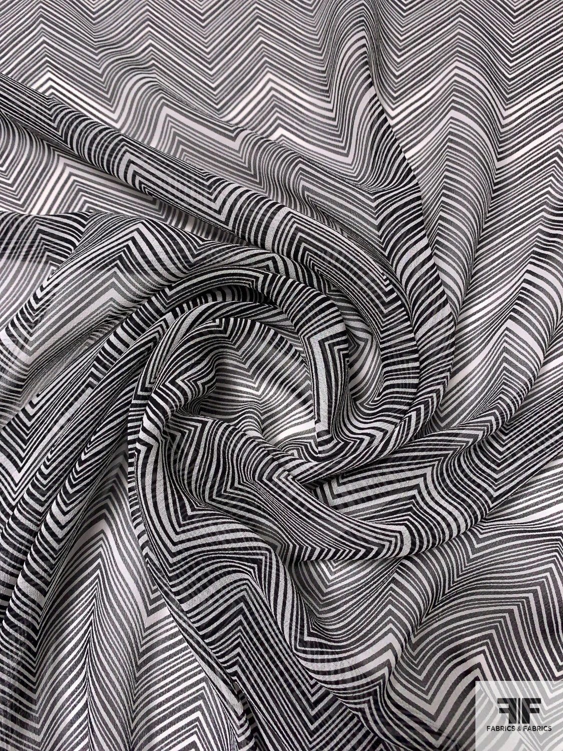 Hypnotic Chevron Printed Silk Chiffon - Black / Off-White 5 Hypnotic Chevron Printed Silk Chiffon - Black / Off-White - Image 4