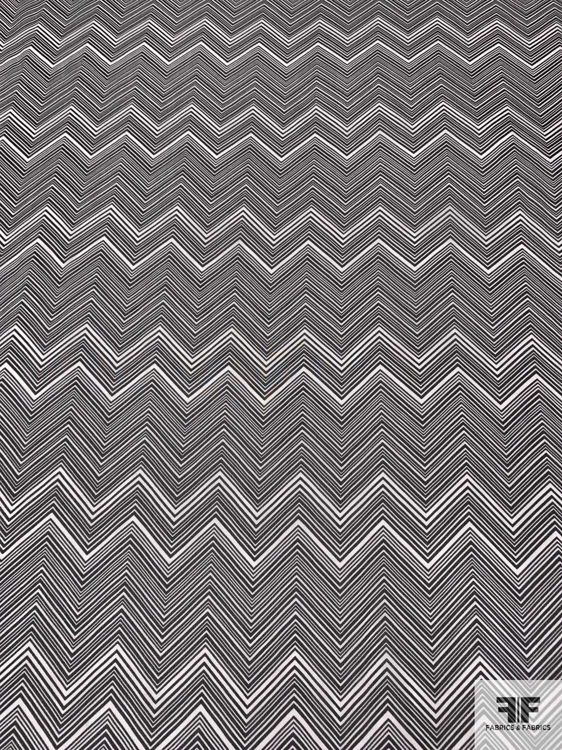 Hypnotic Chevron Printed Silk Chiffon - Black / Off-White 2 Hypnotic Chevron Printed Silk Chiffon - Black / Off-White