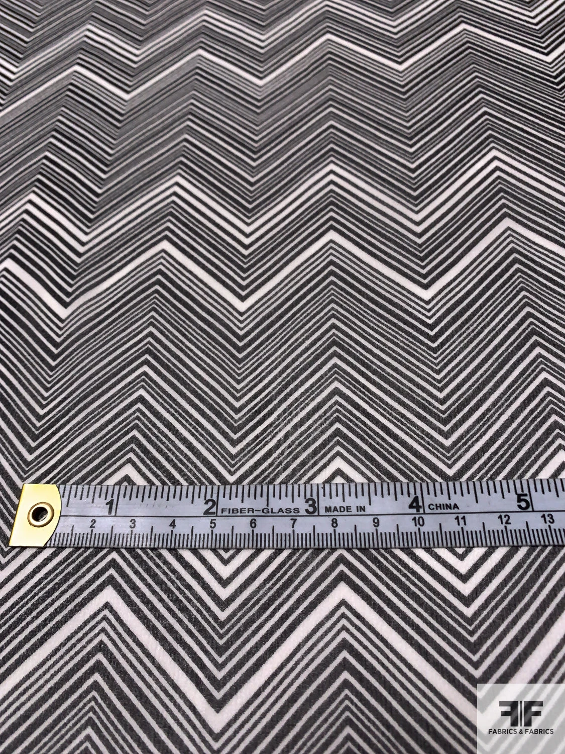 Hypnotic Chevron Printed Silk Chiffon - Black / Off-White 3 Hypnotic Chevron Printed Silk Chiffon - Black / Off-White - Image 2