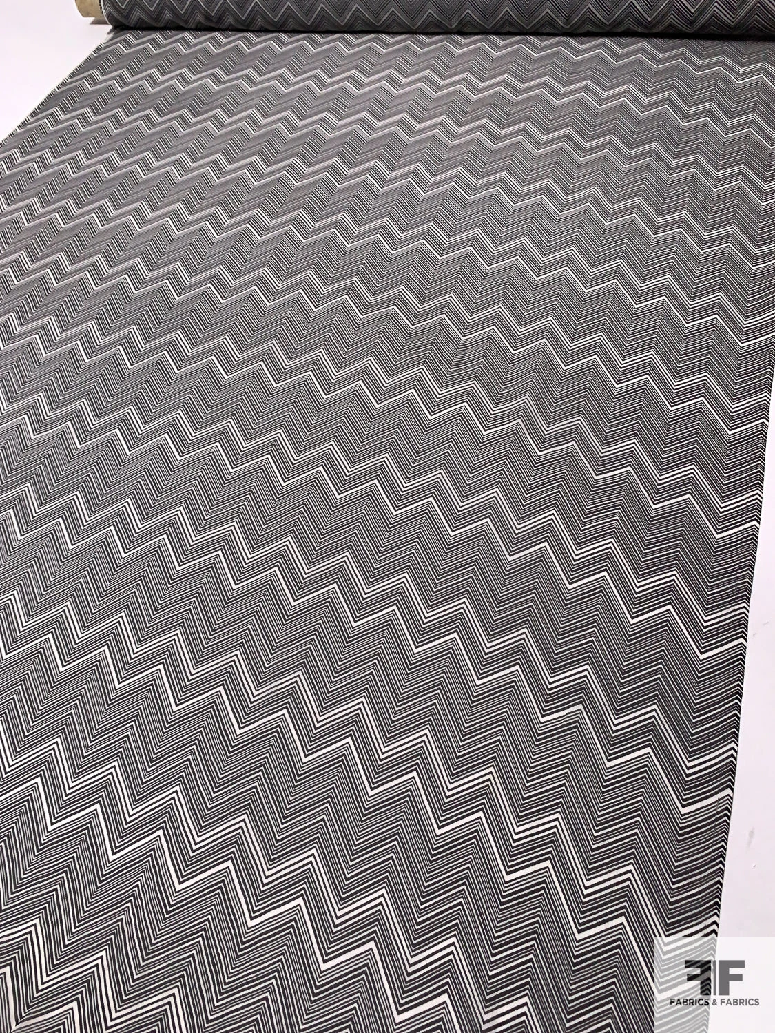 Hypnotic Chevron Printed Silk Chiffon - Black / Off-White 7 Hypnotic Chevron Printed Silk Chiffon - Black / Off-White - Image 6
