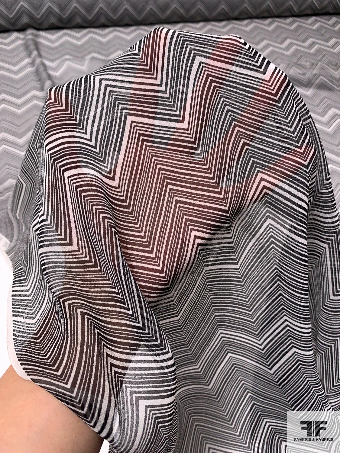 Hypnotic Chevron Printed Silk Chiffon - Black / Off-White 8 Hypnotic Chevron Printed Silk Chiffon - Black / Off-White - Image 7