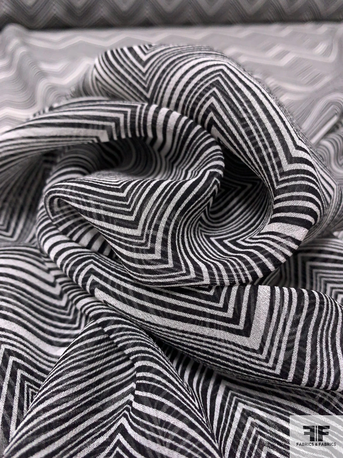 Hypnotic Chevron Printed Silk Chiffon - Black / Off-White 9 Hypnotic Chevron Printed Silk Chiffon - Black / Off-White - Image 8