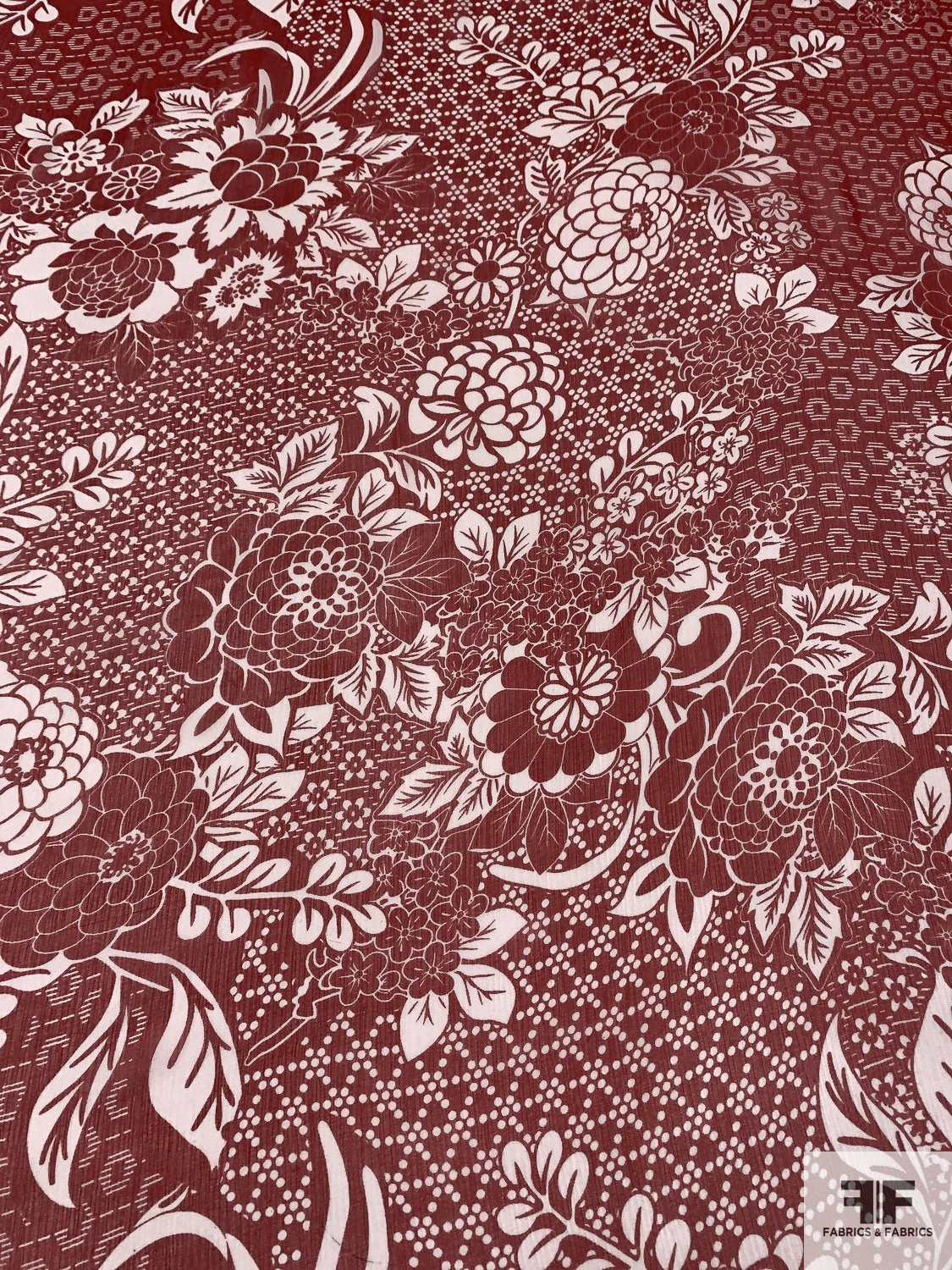 Floral Collage Printed Crinkled Silk Chiffon - Red / Off-White 4 Floral Collage Printed Crinkled Silk Chiffon - Red / Off-White - Image 2