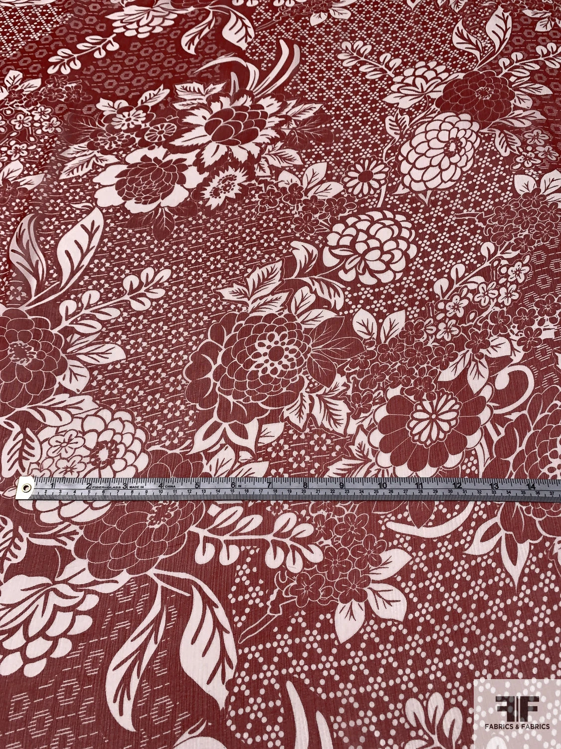 Floral Collage Printed Crinkled Silk Chiffon - Red / Off-White 6 Floral Collage Printed Crinkled Silk Chiffon - Red / Off-White - Image 4