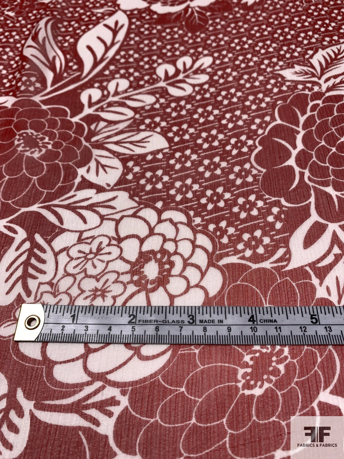 Floral Collage Printed Crinkled Silk Chiffon - Red / Off-White 7 Floral Collage Printed Crinkled Silk Chiffon - Red / Off-White - Image 5