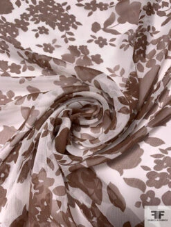 Floral Silhouette And Border Pattern Printed Slightly Crinkled Silk Chiffon - Brown / Off-White 13 Floral Silhouette And Border Pattern Printed Slightly Crinkled Silk Chiffon - Brown / Off-White -Fabrics And Fabrics Store 15692 1