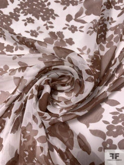Floral Silhouette And Border Pattern Printed Slightly Crinkled Silk Chiffon - Brown / Off-White 12 Floral Silhouette And Border Pattern Printed Slightly Crinkled Silk Chiffon - Brown / Off-White -Fabrics And Fabrics Store 15692 2