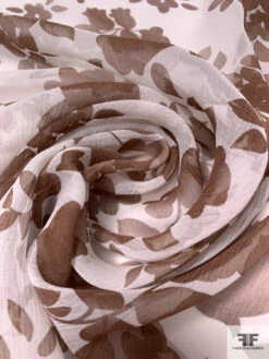 Floral Silhouette And Border Pattern Printed Slightly Crinkled Silk Chiffon - Brown / Off-White 14 Floral Silhouette And Border Pattern Printed Slightly Crinkled Silk Chiffon - Brown / Off-White -Fabrics And Fabrics Store 15692 3