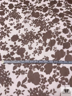 Floral Silhouette And Border Pattern Printed Slightly Crinkled Silk Chiffon - Brown / Off-White 16 Floral Silhouette And Border Pattern Printed Slightly Crinkled Silk Chiffon - Brown / Off-White -Fabrics And Fabrics Store 15692 5