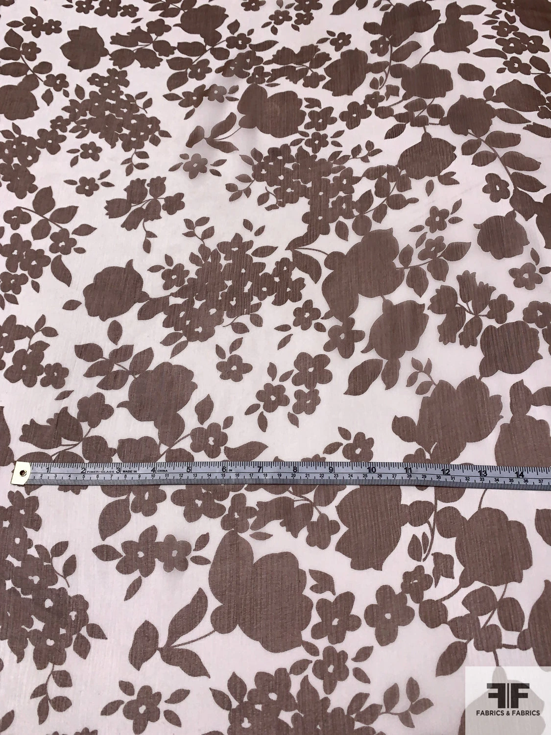 Floral Silhouette And Border Pattern Printed Slightly Crinkled Silk Chiffon - Brown / Off-White 9 Floral Silhouette And Border Pattern Printed Slightly Crinkled Silk Chiffon - Brown / Off-White - Image 7
