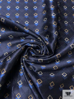 Art Deco Geometric Silk Necktie Jacquard Brocade - Navy / Blue / Turmeric / Champagne 12 Art Deco Geometric Silk Necktie Jacquard Brocade - Navy / Blue / Turmeric / Champagne -Fabrics And Fabrics Store 15711 2