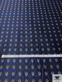 Art Deco Geometric Silk Necktie Jacquard Brocade - Navy / Blue / Turmeric / Champagne 15 Art Deco Geometric Silk Necktie Jacquard Brocade - Navy / Blue / Turmeric / Champagne -Fabrics And Fabrics Store 15711 5