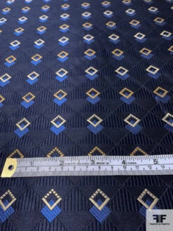 Art Deco Geometric Silk Necktie Jacquard Brocade - Navy / Blue / Turmeric / Champagne 16 Art Deco Geometric Silk Necktie Jacquard Brocade - Navy / Blue / Turmeric / Champagne -Fabrics And Fabrics Store 15711 6