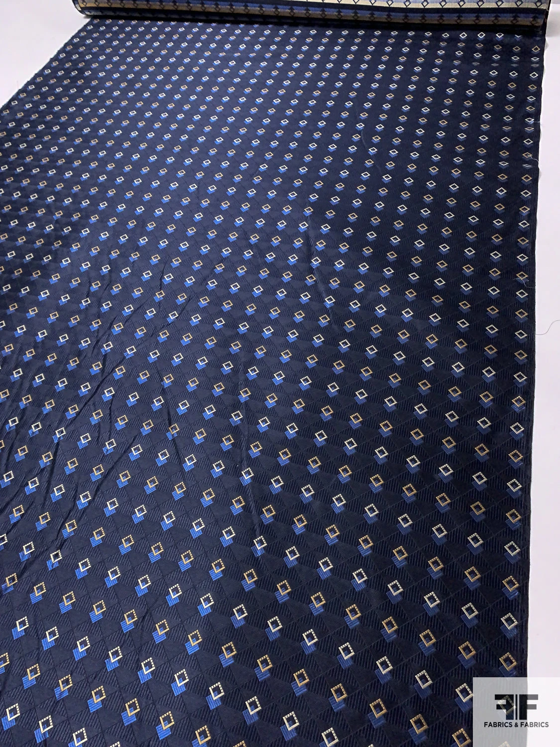 Art Deco Geometric Silk Necktie Jacquard Brocade - Navy / Blue / Turmeric / Champagne 10 Art Deco Geometric Silk Necktie Jacquard Brocade - Navy / Blue / Turmeric / Champagne - Image 8