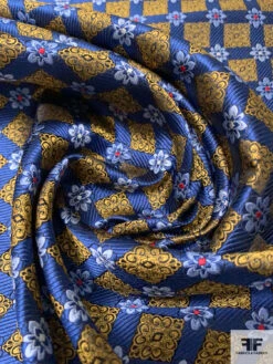 Ornate Grid Silk Necktie Jacquard Brocade - Navy / Golden-Turmeric / Sky Blue / Red 14 Ornate Grid Silk Necktie Jacquard Brocade - Navy / Golden-Turmeric / Sky Blue / Red -Fabrics And Fabrics Store 15712 3