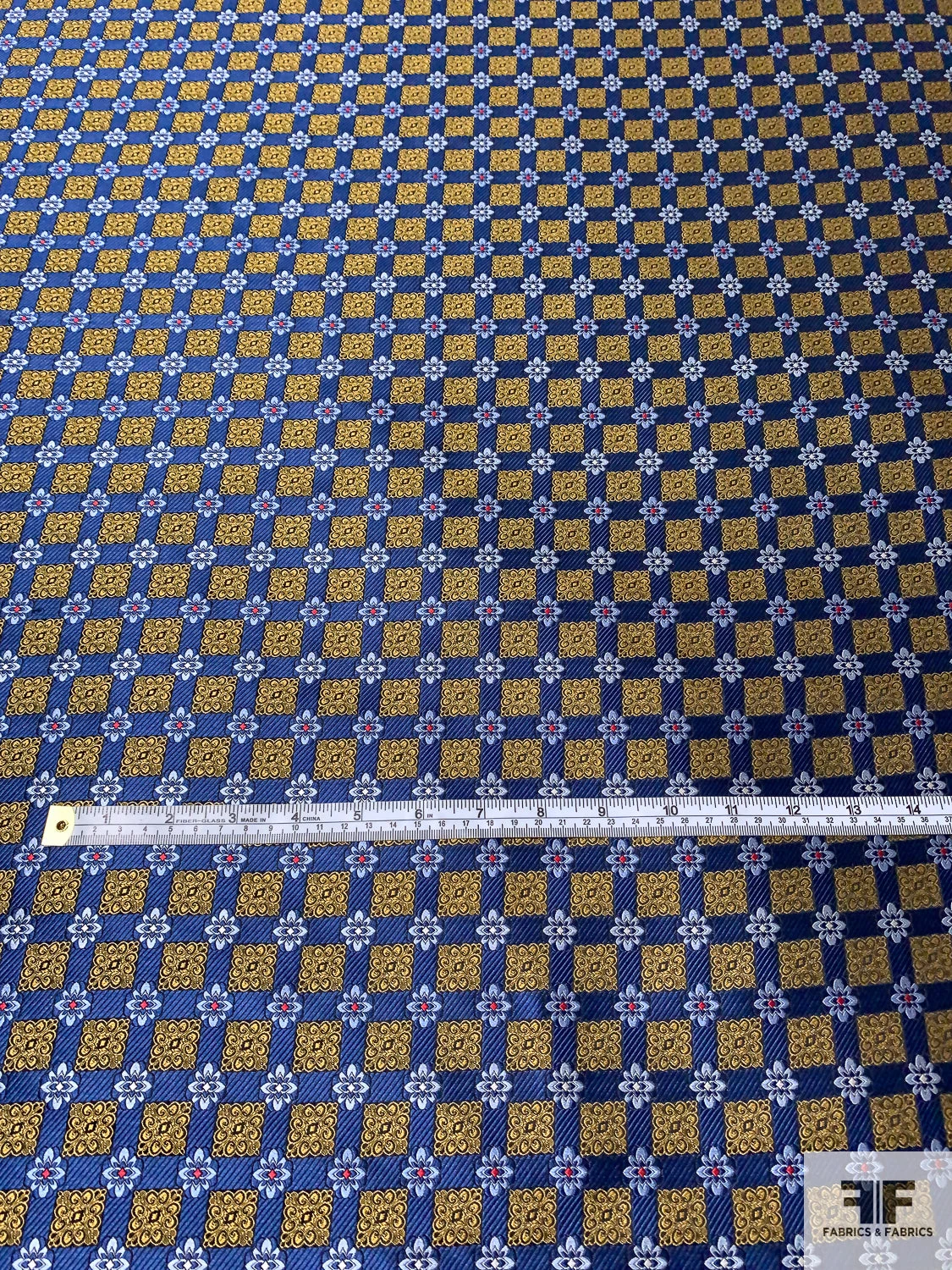 Ornate Grid Silk Necktie Jacquard Brocade - Navy / Golden-Turmeric / Sky Blue / Red 9 Ornate Grid Silk Necktie Jacquard Brocade - Navy / Golden-Turmeric / Sky Blue / Red - Image 7