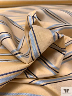 Horizontal Striped Silk Necktie Jacquard Brocade - Biscotti Gold / Sky Blue / Navy -Fabrics And Fabrics Store 15714 8