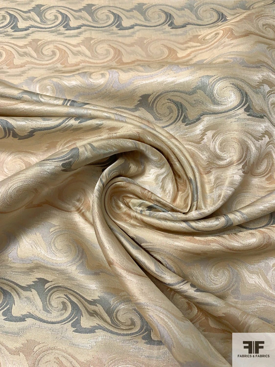 Wave Design Silk Necktie Jacquard Brocade - Beige / Greys 6 Wave Design Silk Necktie Jacquard Brocade - Beige / Greys - Image 4