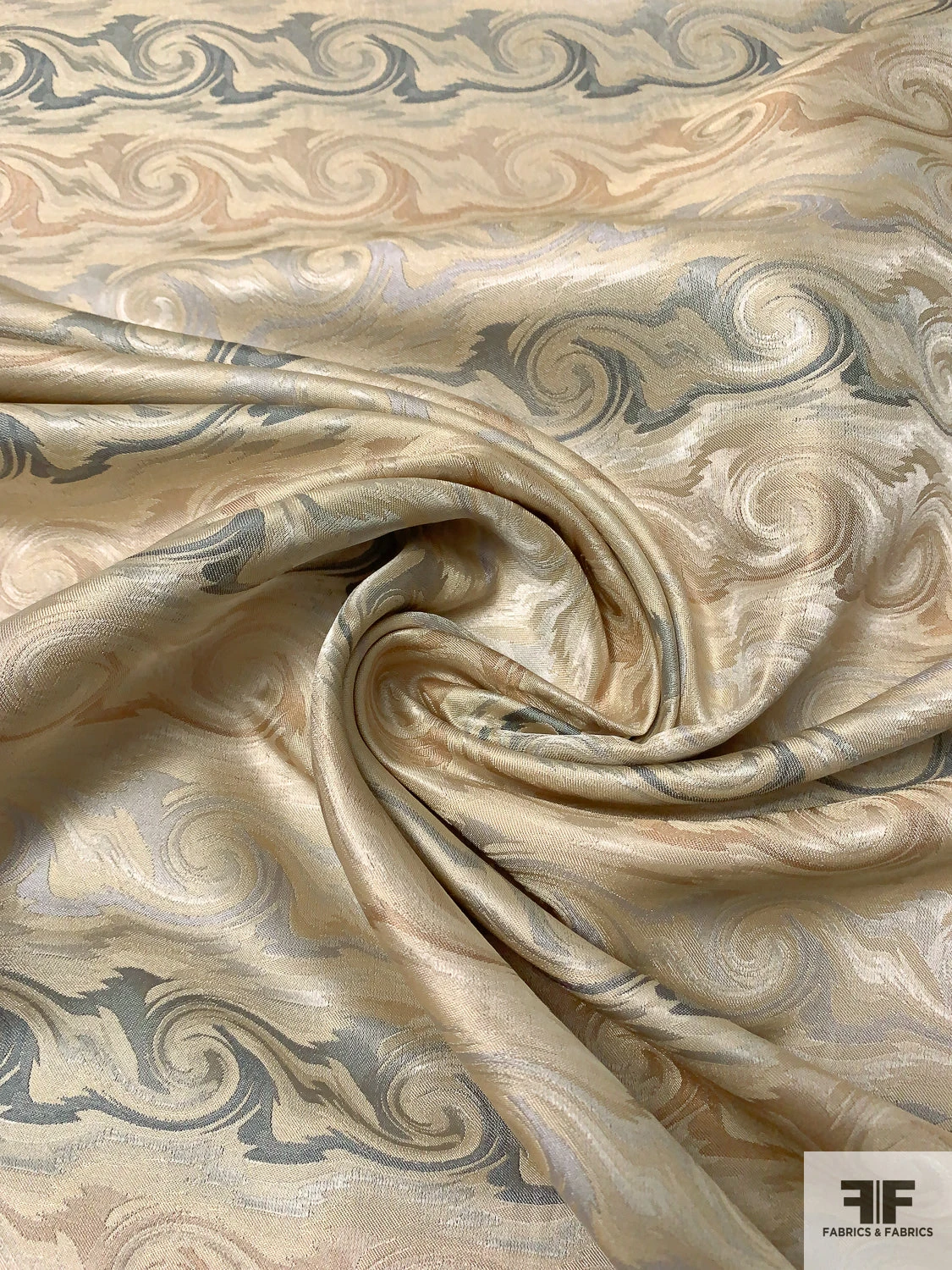 Wave Design Silk Necktie Jacquard Brocade - Beige / Greys 5 Wave Design Silk Necktie Jacquard Brocade - Beige / Greys - Image 3