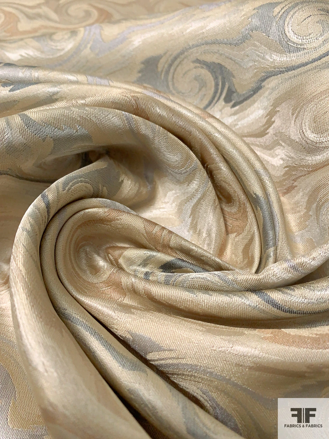 Wave Design Silk Necktie Jacquard Brocade - Beige / Greys 7 Wave Design Silk Necktie Jacquard Brocade - Beige / Greys - Image 5