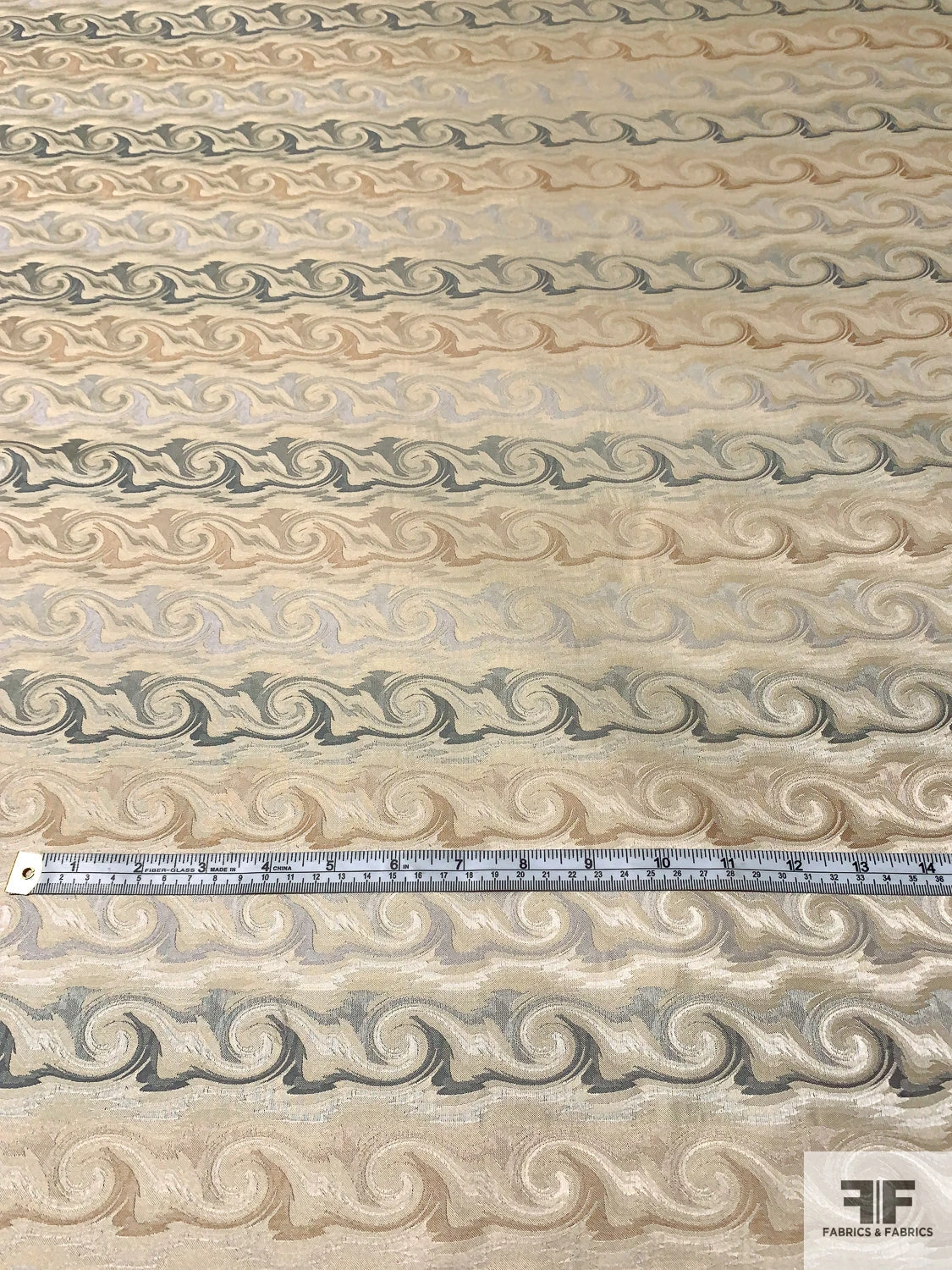 Wave Design Silk Necktie Jacquard Brocade - Beige / Greys 9 Wave Design Silk Necktie Jacquard Brocade - Beige / Greys - Image 7