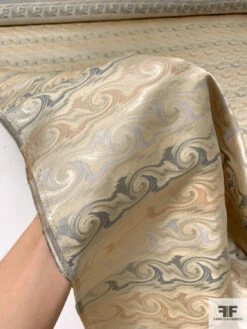 Wave Design Silk Necktie Jacquard Brocade - Beige / Greys