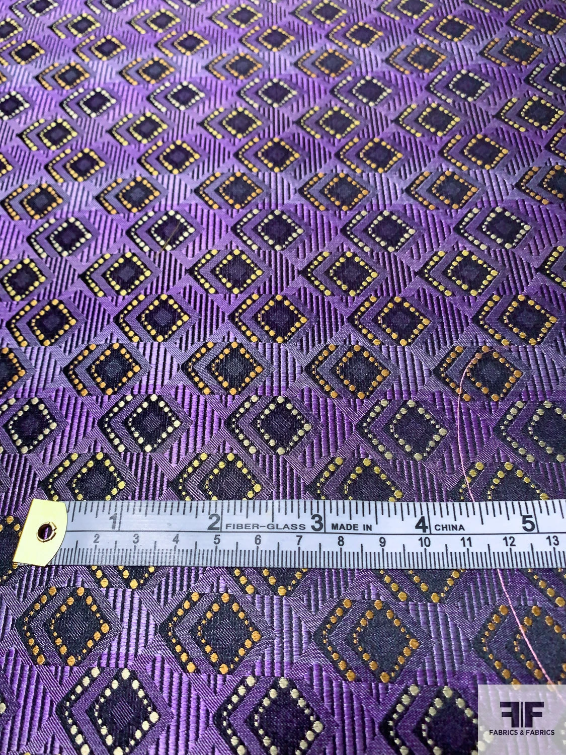 Geometric Silk Necktie Jacquard Brocade - Purple / Plum / Yellow-Gold 4 Geometric Silk Necktie Jacquard Brocade - Purple / Plum / Yellow-Gold - Image 2