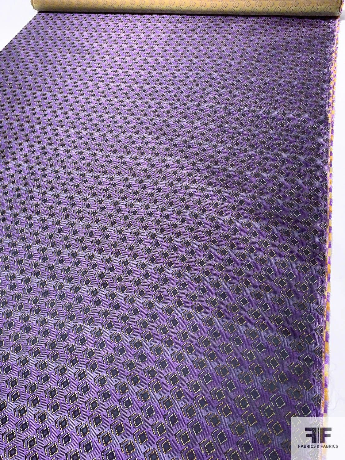 Geometric Silk Necktie Jacquard Brocade - Purple / Plum / Yellow-Gold 9 Geometric Silk Necktie Jacquard Brocade - Purple / Plum / Yellow-Gold - Image 7