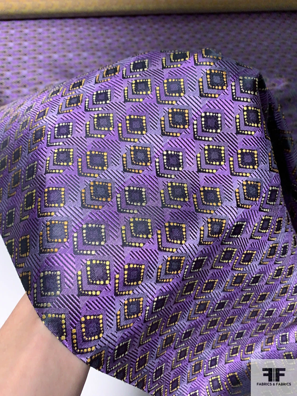 Geometric Silk Necktie Jacquard Brocade - Purple / Plum / Yellow-Gold 3 Geometric Silk Necktie Jacquard Brocade - Purple / Plum / Yellow-Gold