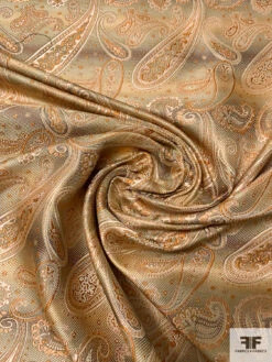Paisley Silk Necktie Jacquard Brocade - Orange / Light Peach / Brown / Light Gold -Fabrics And Fabrics Store 15719 2