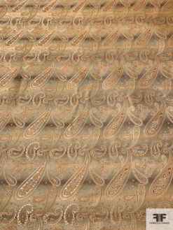 Paisley Silk Necktie Jacquard Brocade - Orange / Light Peach / Brown / Light Gold