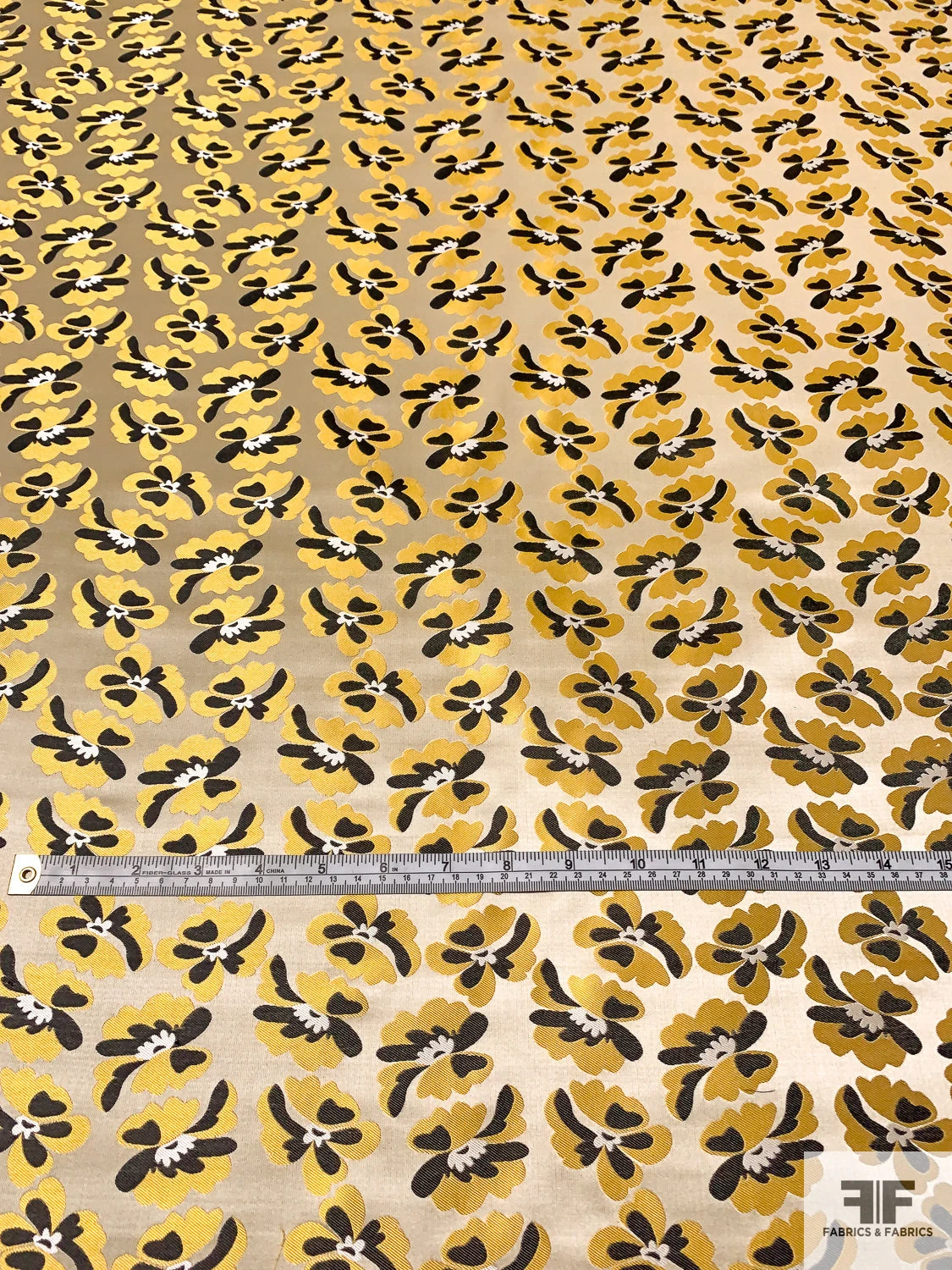 Floral Silk Necktie Jacquard Brocade - Antique Yellow / Black / Champagne 7 Floral Silk Necktie Jacquard Brocade - Antique Yellow / Black / Champagne - Image 5