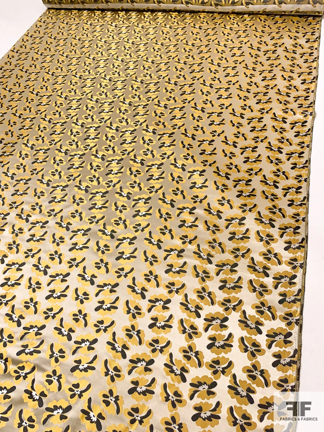 Floral Silk Necktie Jacquard Brocade - Antique Yellow / Black / Champagne 8 Floral Silk Necktie Jacquard Brocade - Antique Yellow / Black / Champagne - Image 6