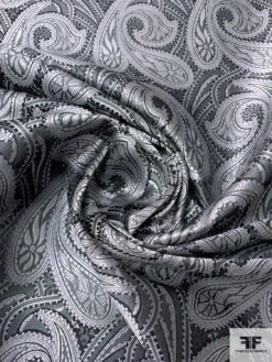 Paisley Silk Necktie Jacquard Brocade - Silver-Grey / Black 13 Paisley Silk Necktie Jacquard Brocade - Silver-Grey / Black -Fabrics And Fabrics Store 15722 1