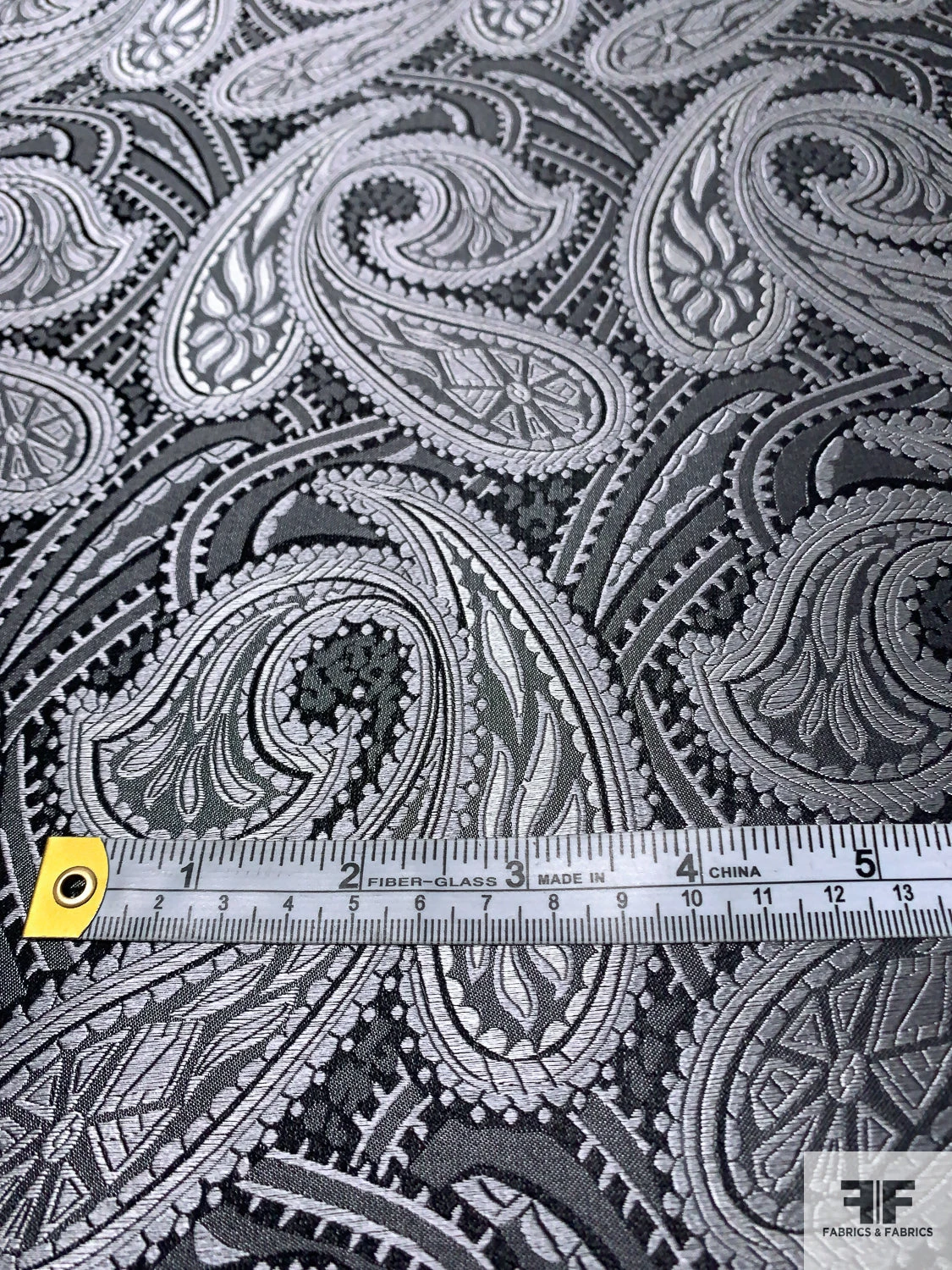Paisley Silk Necktie Jacquard Brocade - Silver-Grey / Black 4 Paisley Silk Necktie Jacquard Brocade - Silver-Grey / Black - Image 2