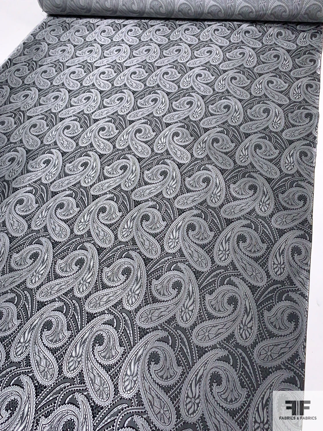 Paisley Silk Necktie Jacquard Brocade - Silver-Grey / Black 9 Paisley Silk Necktie Jacquard Brocade - Silver-Grey / Black - Image 7