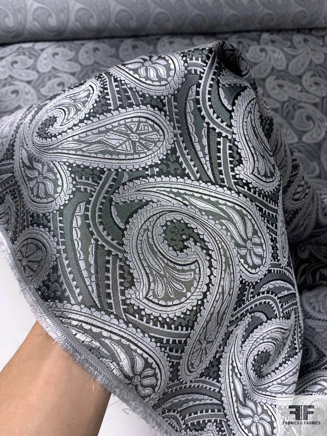 Paisley Silk Necktie Jacquard Brocade - Silver-Grey / Black 10 Paisley Silk Necktie Jacquard Brocade - Silver-Grey / Black - Image 8
