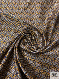 Rectangles Silk Necktie Jacquard Brocade - Turmeric / Navy / Blues / Brown -Fabrics And Fabrics Store 15724 2