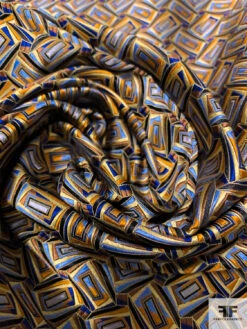 Rectangles Silk Necktie Jacquard Brocade - Turmeric / Navy / Blues / Brown -Fabrics And Fabrics Store 15724 3