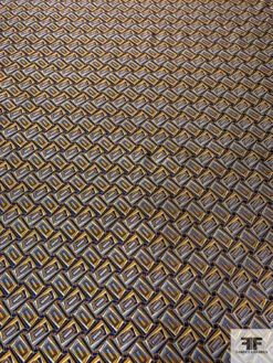 Rectangles Silk Necktie Jacquard Brocade - Turmeric / Navy / Blues / Brown -Fabrics And Fabrics Store 15724 4