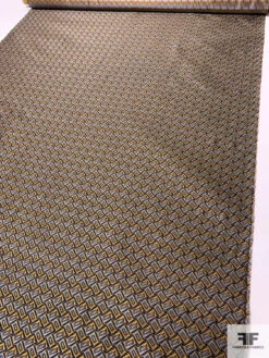 Rectangles Silk Necktie Jacquard Brocade - Turmeric / Navy / Blues / Brown -Fabrics And Fabrics Store 15724 7