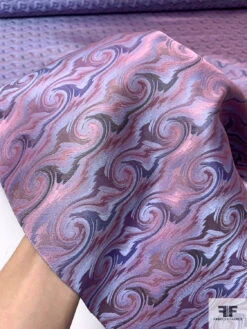 Wave Design Silk Necktie Jacquard Brocade - Antique Pink / Purple / Sky Blue