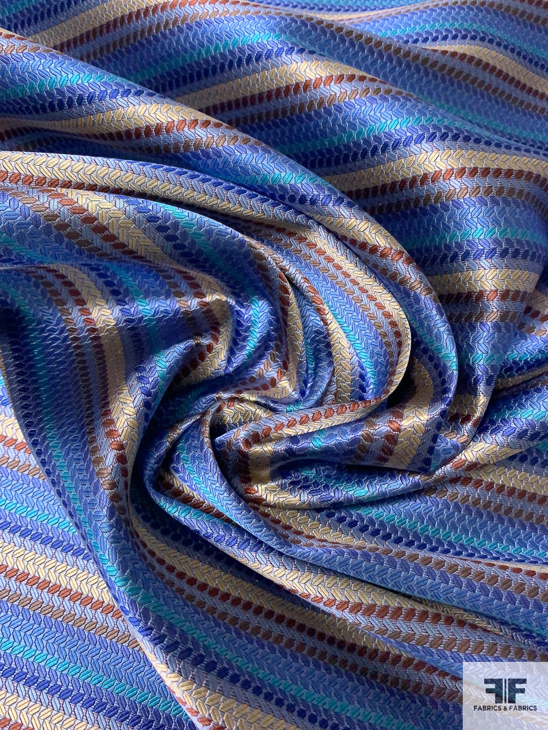 Pixel Striped Silk Necktie Jacquard Brocade - Blues / Turquoise / Browns / Beige 5 Pixel Striped Silk Necktie Jacquard Brocade - Blues / Turquoise / Browns / Beige - Image 3