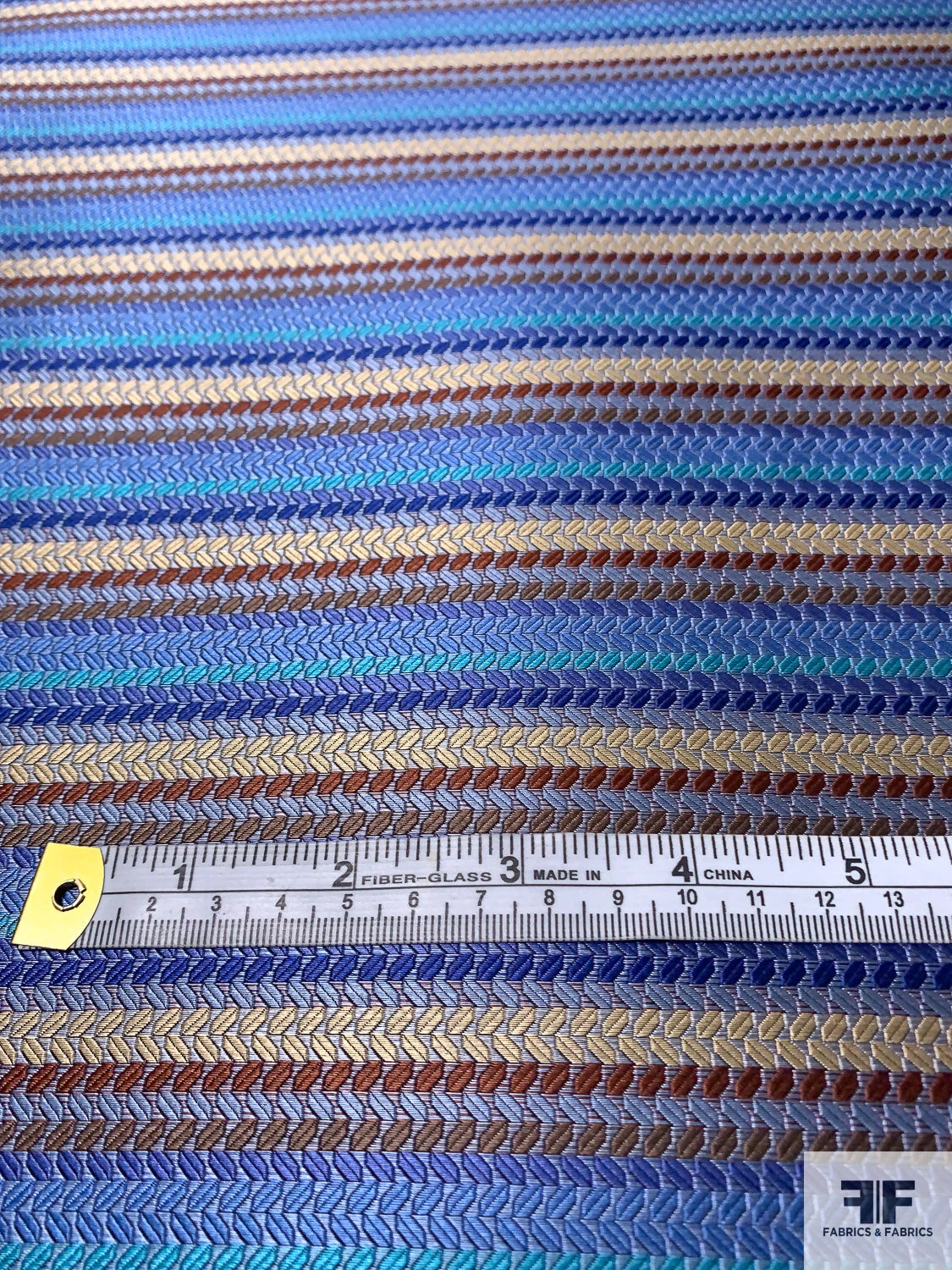 Pixel Striped Silk Necktie Jacquard Brocade - Blues / Turquoise / Browns / Beige 4 Pixel Striped Silk Necktie Jacquard Brocade - Blues / Turquoise / Browns / Beige - Image 2