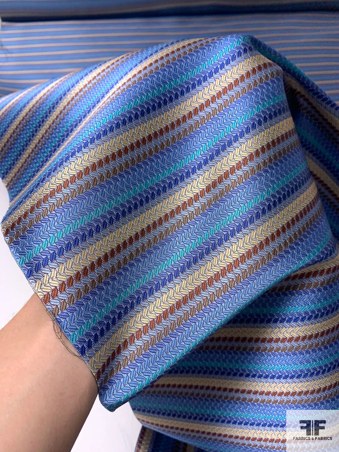 Pixel Striped Silk Necktie Jacquard Brocade - Blues / Turquoise / Browns / Beige 10 Pixel Striped Silk Necktie Jacquard Brocade - Blues / Turquoise / Browns / Beige - Image 8