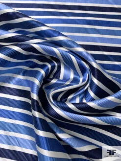 Horizontal Striped Silk Necktie Jacquard Brocade - Navy / Blues / Off-White 12 Horizontal Striped Silk Necktie Jacquard Brocade - Navy / Blues / Off-White -Fabrics And Fabrics Store 15727 2