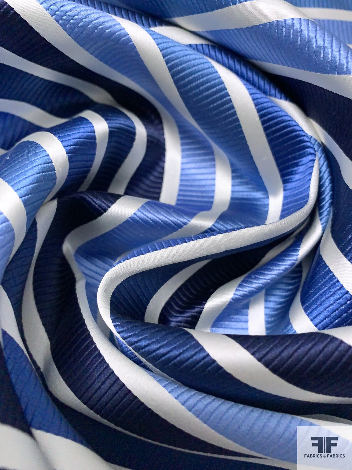 Horizontal Striped Silk Necktie Jacquard Brocade - Navy / Blues / Off-White 7 Horizontal Striped Silk Necktie Jacquard Brocade - Navy / Blues / Off-White - Image 5