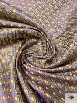 Wavy Oval Silk Necktie Jacquard Brocade - Hazy Maroon / Blue / Yellow